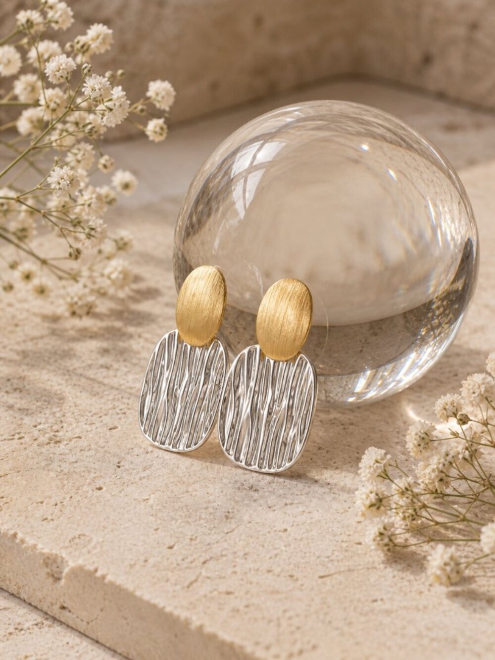 18K Gold Plated SS Old Money Two Tone Mixed Metal Drop Statement Earrings 2" - Picture 3 of 16
